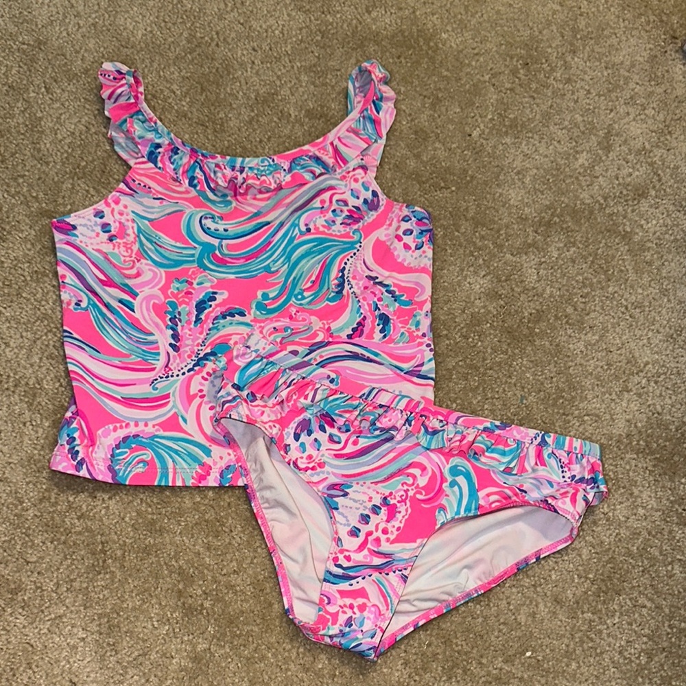 Lilly Pulitzer Pink and Blue Tankini Vibrant Swimwear.  Girl 12.